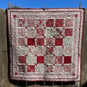 Baby or Lap Quilt - Red, Pink and Cream Quilt
